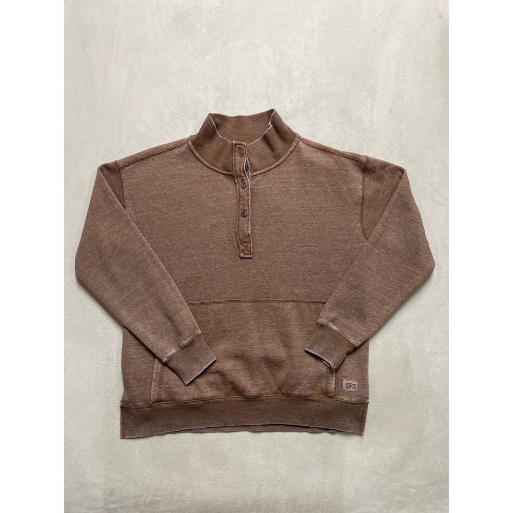 Royce Mens Brown Mock Neck Button Henley Sweatshirt Fleece Lined Large